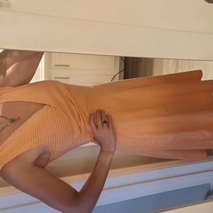 Peach athletic dress with stripes and built-in bra. Patagonia!